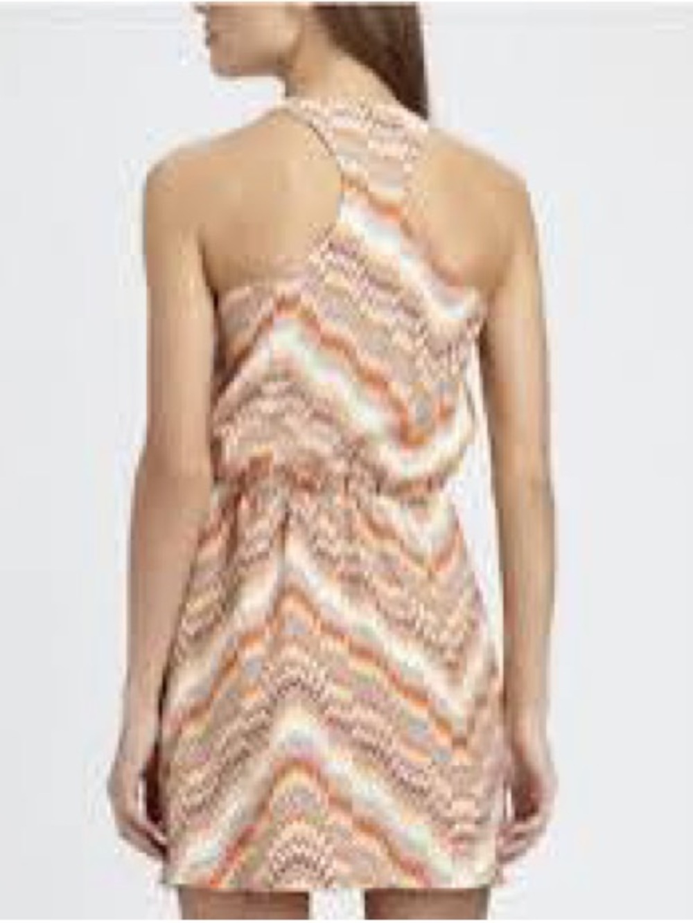 Parker Chevron V-Neck Mini Dress in Orange, Cream & Tan - Picture 2 of 7
